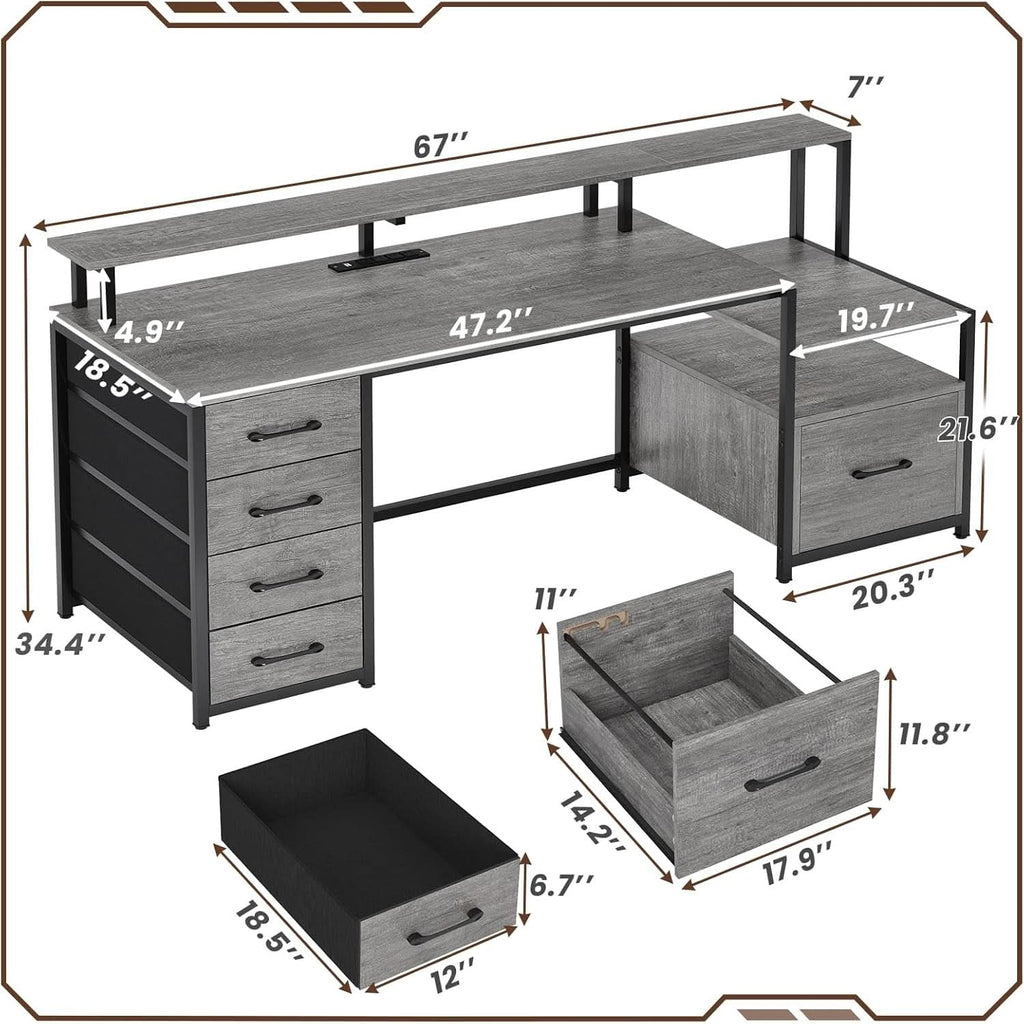 66 Inch Home Office Desk With File Drawer For Computer
