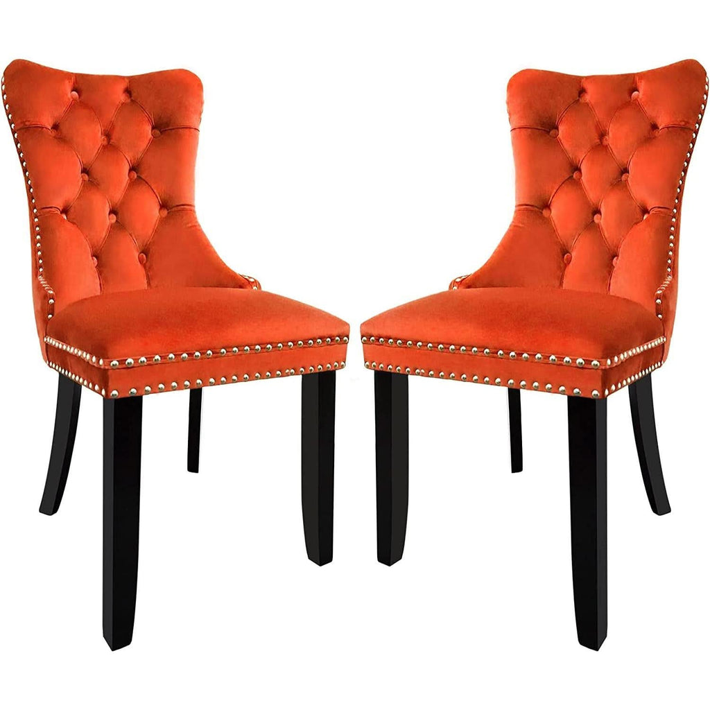 Solid Wood Dining Chairs With Nailhead Back Set Of 2