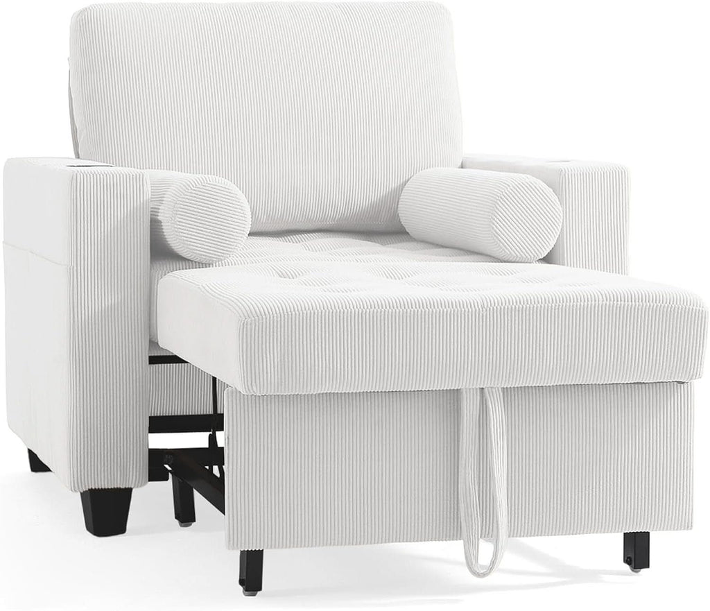 Beige Adjustable Sleeper Chair Sofa Bed Upholstered