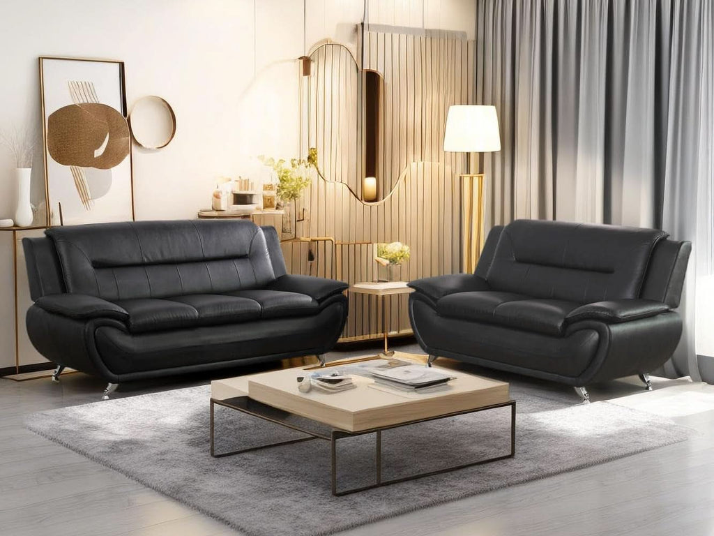 Black Leather Sofa and Loveseat Set