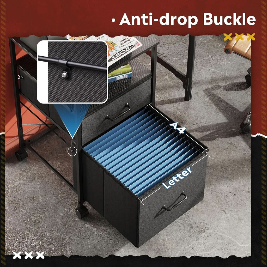 Mobile File Cabinet With Rolling Printer Stand Black Finish