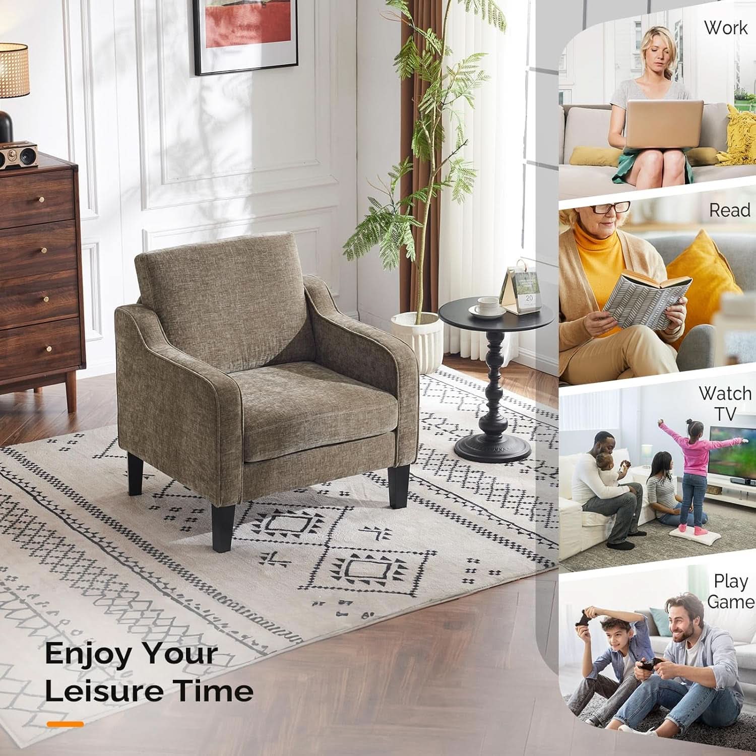Light Brown Upholstered Midcentury Living Room Armchair