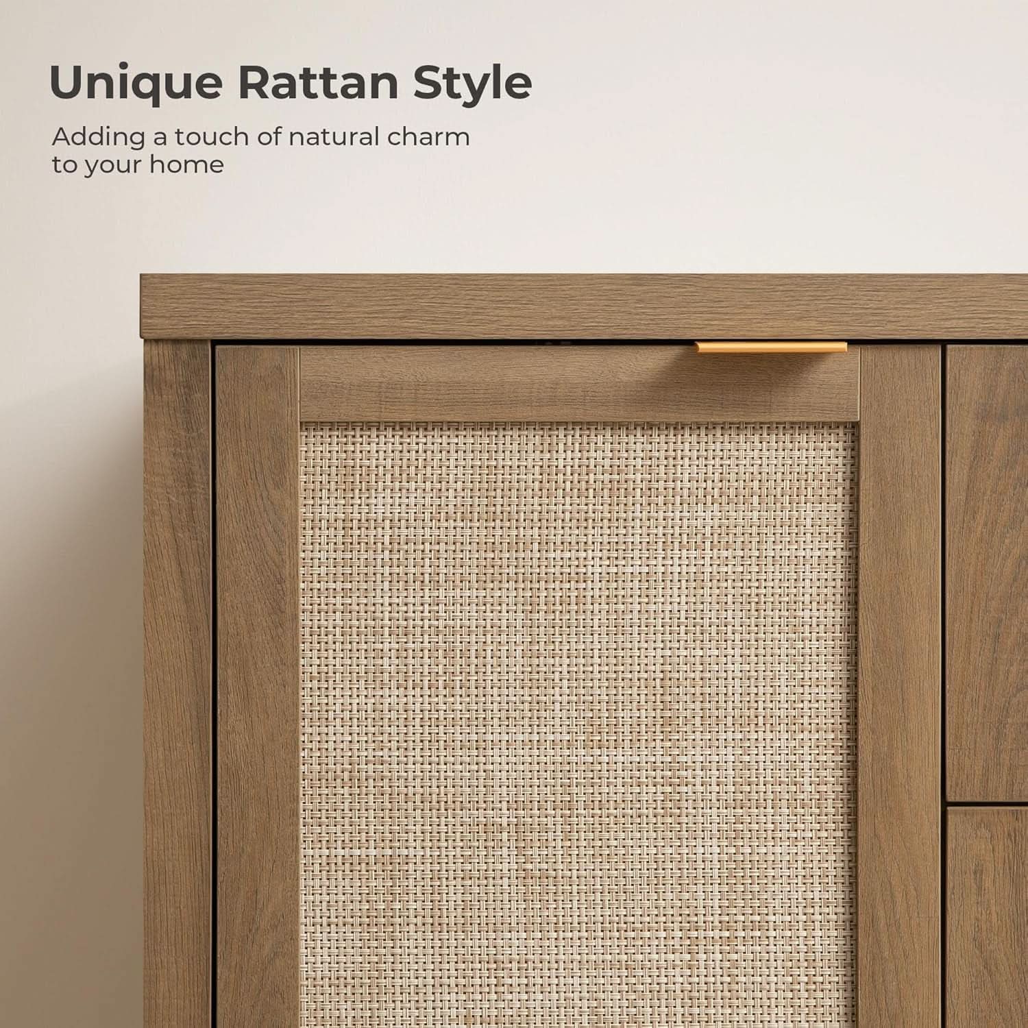 Caramel Oak Rattan Large Sideboard Buffet Storage Cabinet