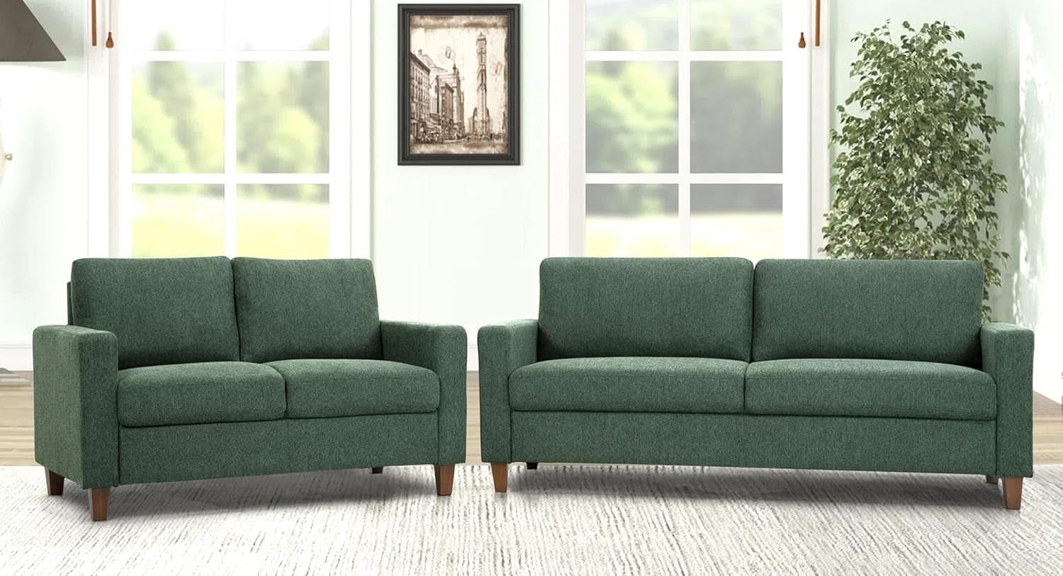 Green Mid-Century Sofa and Loveseat Set