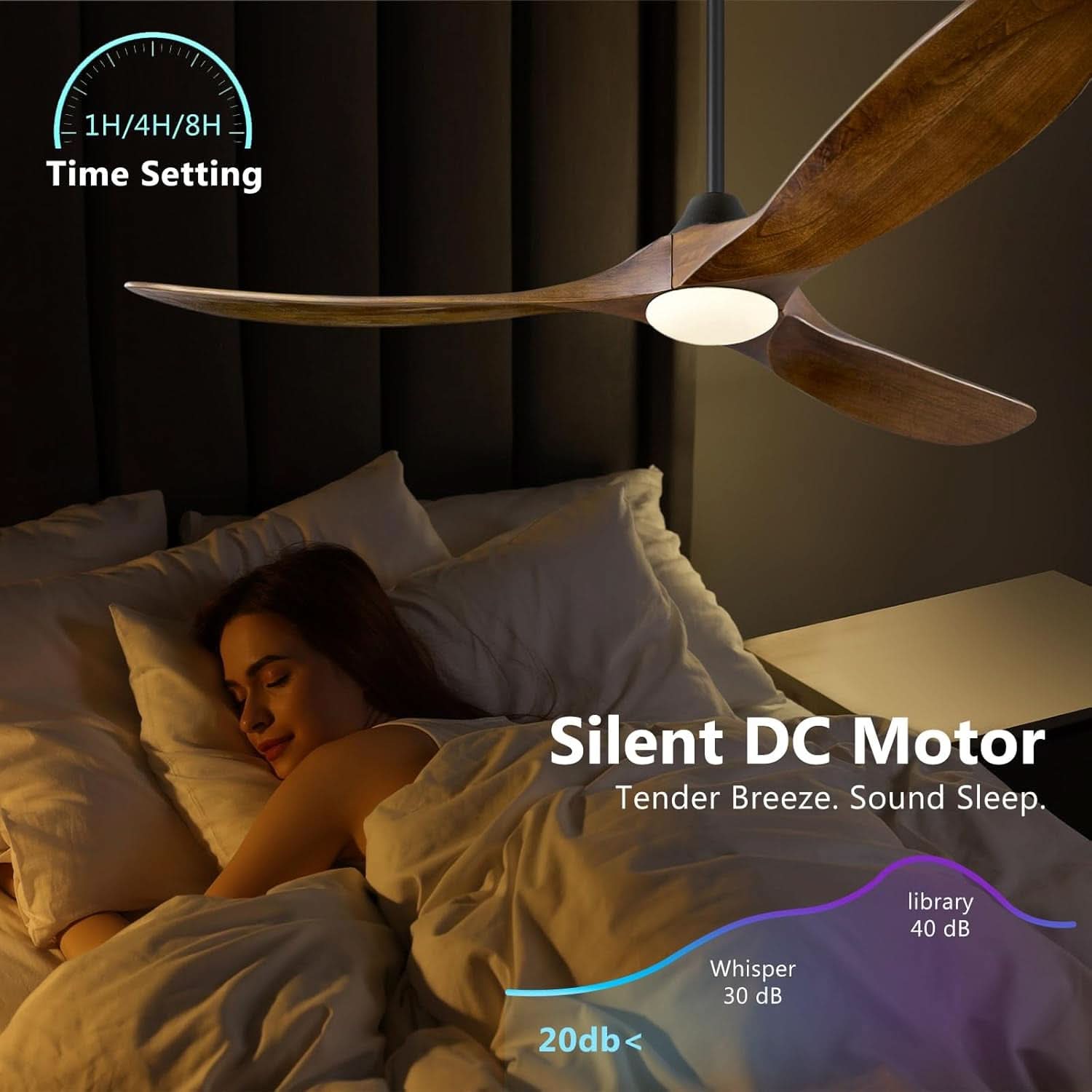 60 Inch Walnut Solid Wood Ceiling Fan Outdoor Weatherproof
