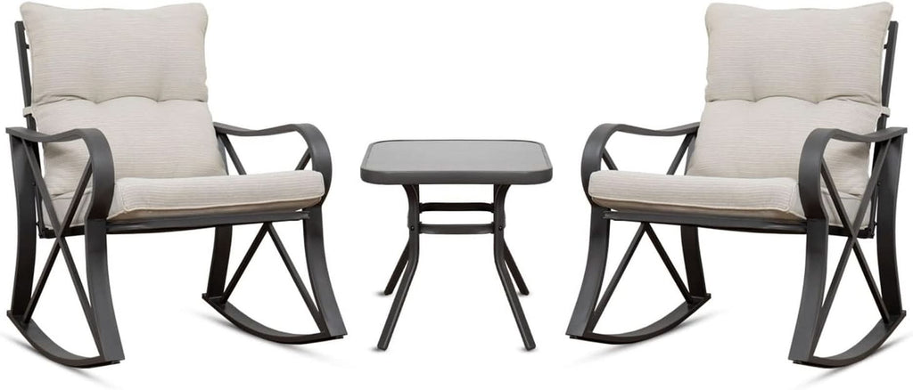 Three Piece Outdoor Bistro Set with Rocking Chairs