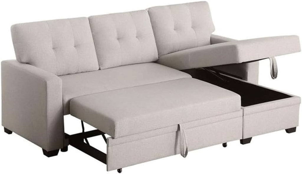 Beige L-Shaped Convertible Sleeper Sectional