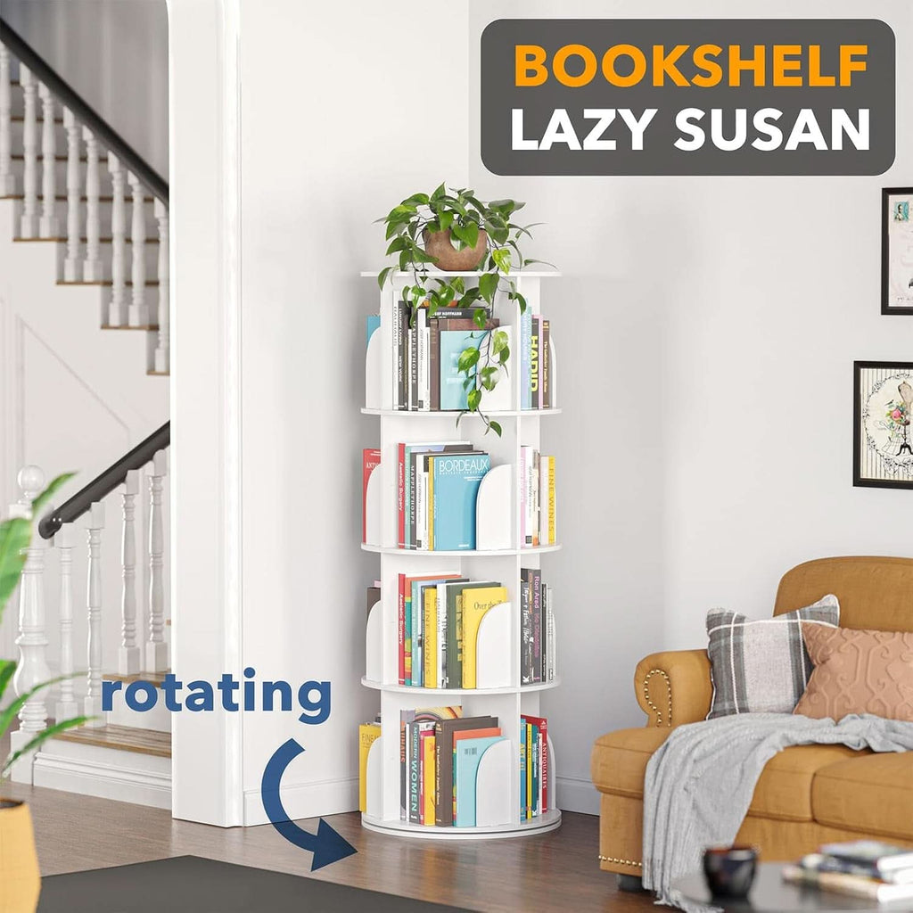 4 Tier Rotating Bookshelf Tower White Spinning Bookcase