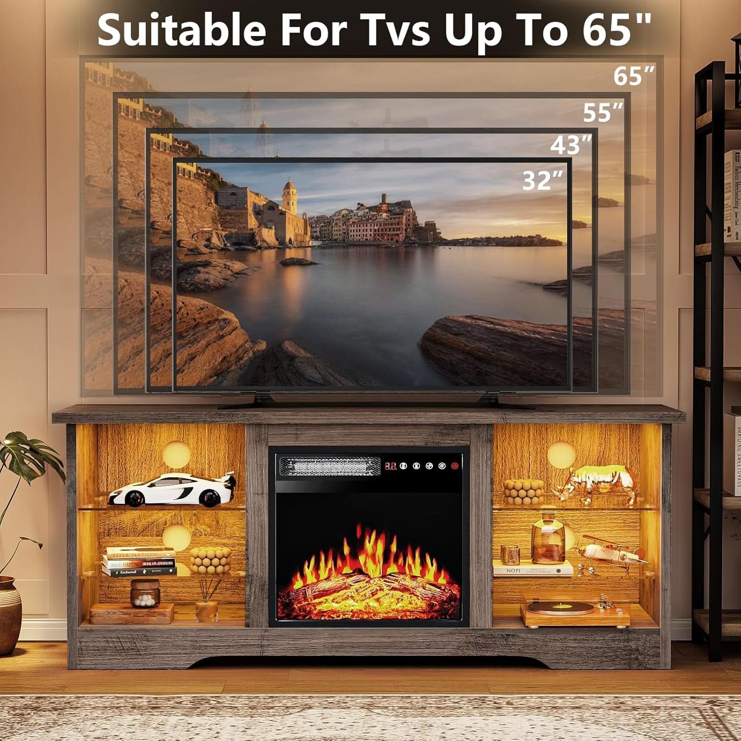 Fireplace TV Stand 18 Inch Electric Fireplace Gray