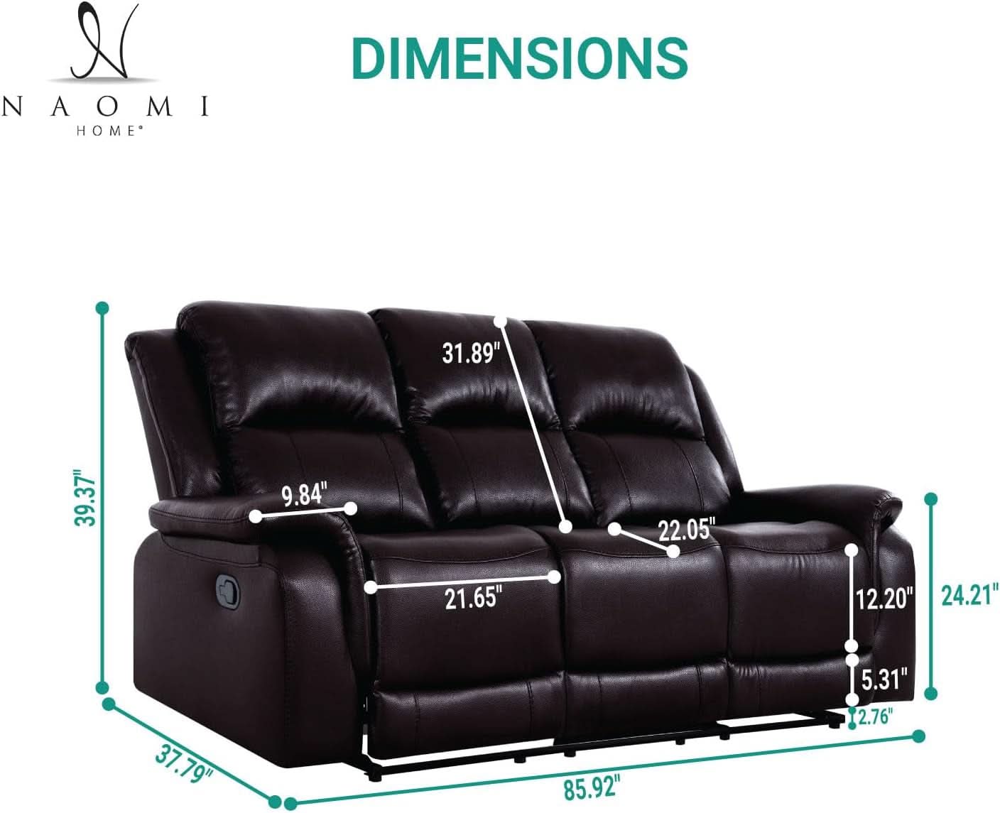 Espresso Leather Sofa Set With Manual Recliner For Living Room