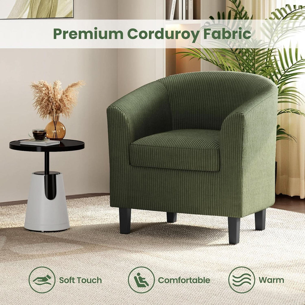 Corduroy Barrel Chairs Set of 2 Dark Green Upholstered