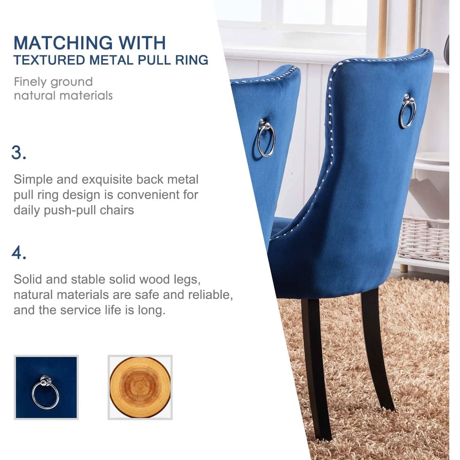 Blue Velvet Upholstered Dining Chairs Set Of 6 Studded