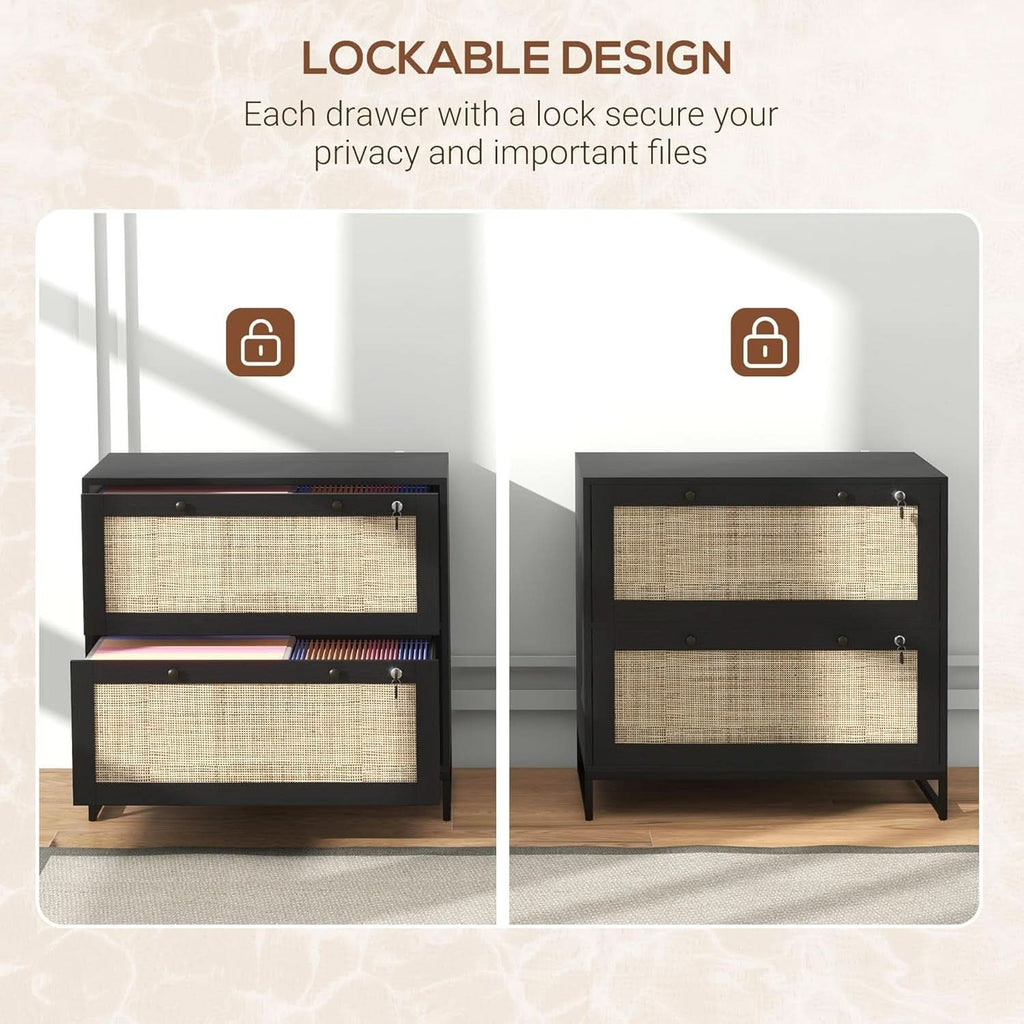 Rattan Drawer File Cabinet With Lock For Letter A4 Legal Files Printer Stand Black