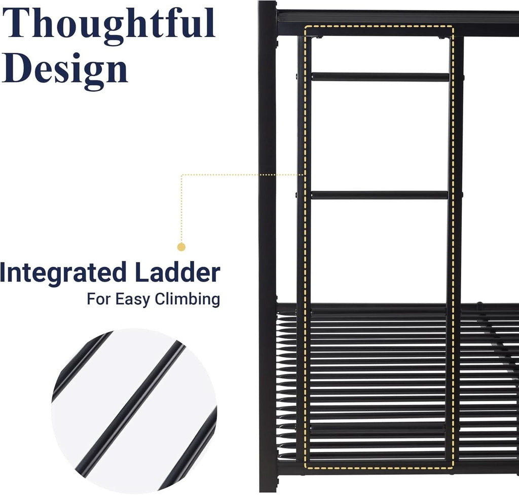 Metal Bunk Bed Twin Over Full Size With Guardrails