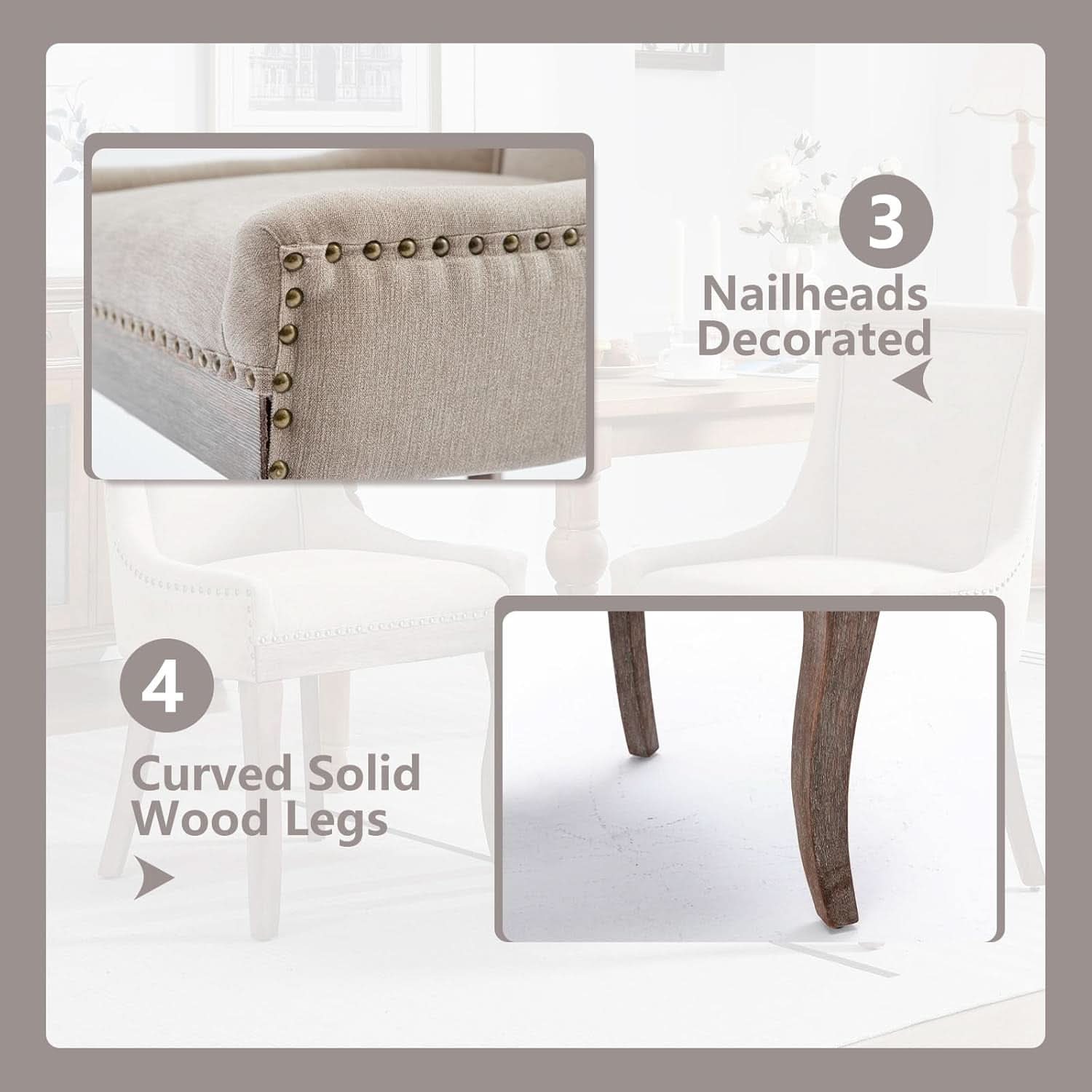 Modern Dining Chairs Set of 4 Beige Upholstery and Wood Legs
