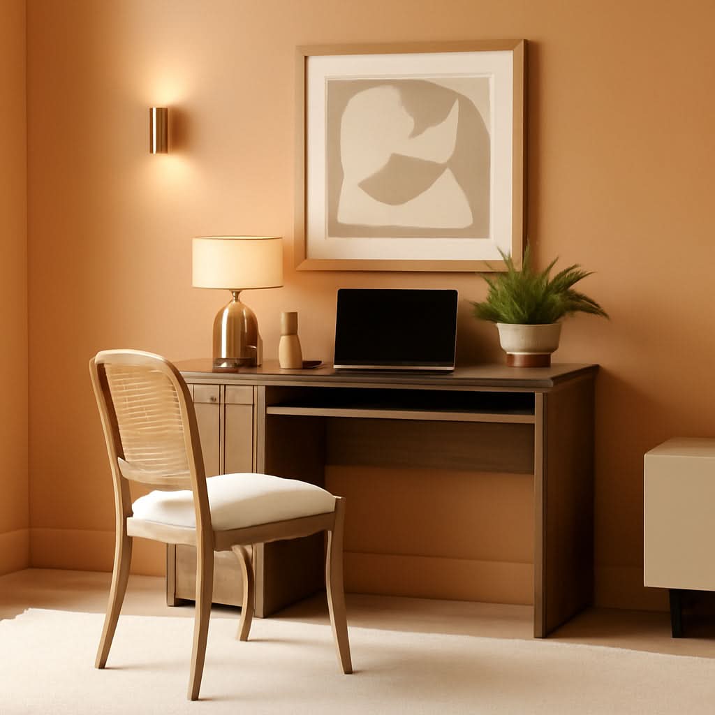 Adjustable Rattan Desk With Hidden Storage And Shelves
