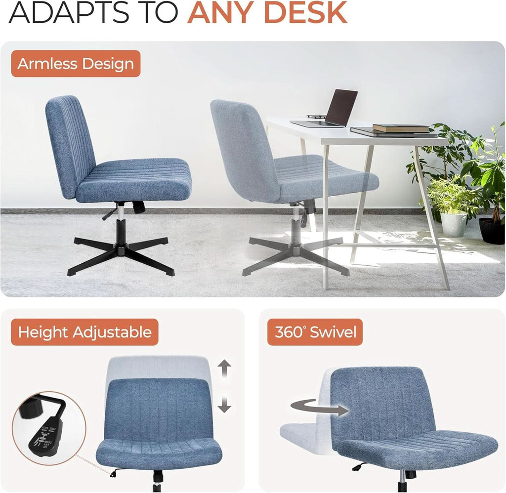 Blue Fabric Padded Cross Legged Office Chair Height Adjustable