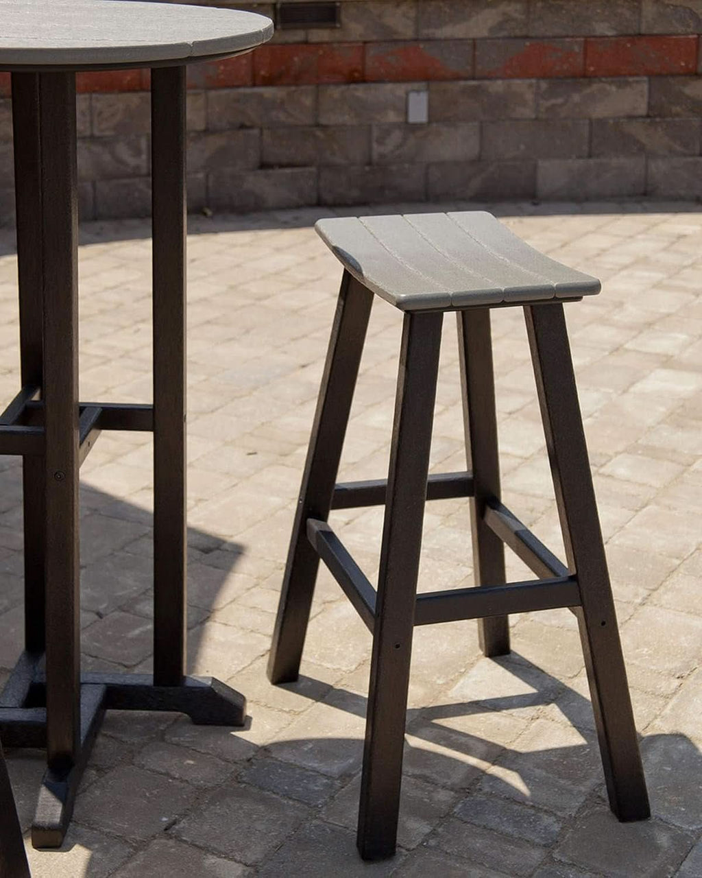 Contempo Bar Height Saddle Seat Bar Stool Black Frame Sand Seat Weatherproof Polywood Construction