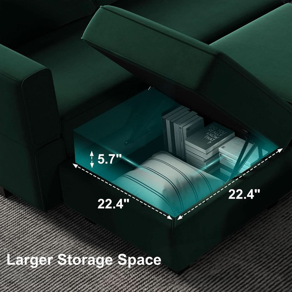 Luxurious Emerald Green Velvet Modular Sleeper Sofa