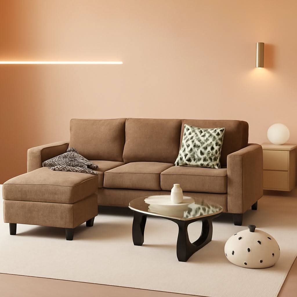 85-Inch L-Shaped Sofa with Ottoman