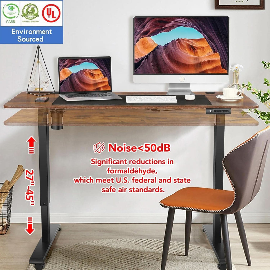 Electric Standing Desk 55 x 24 In With Charging Station