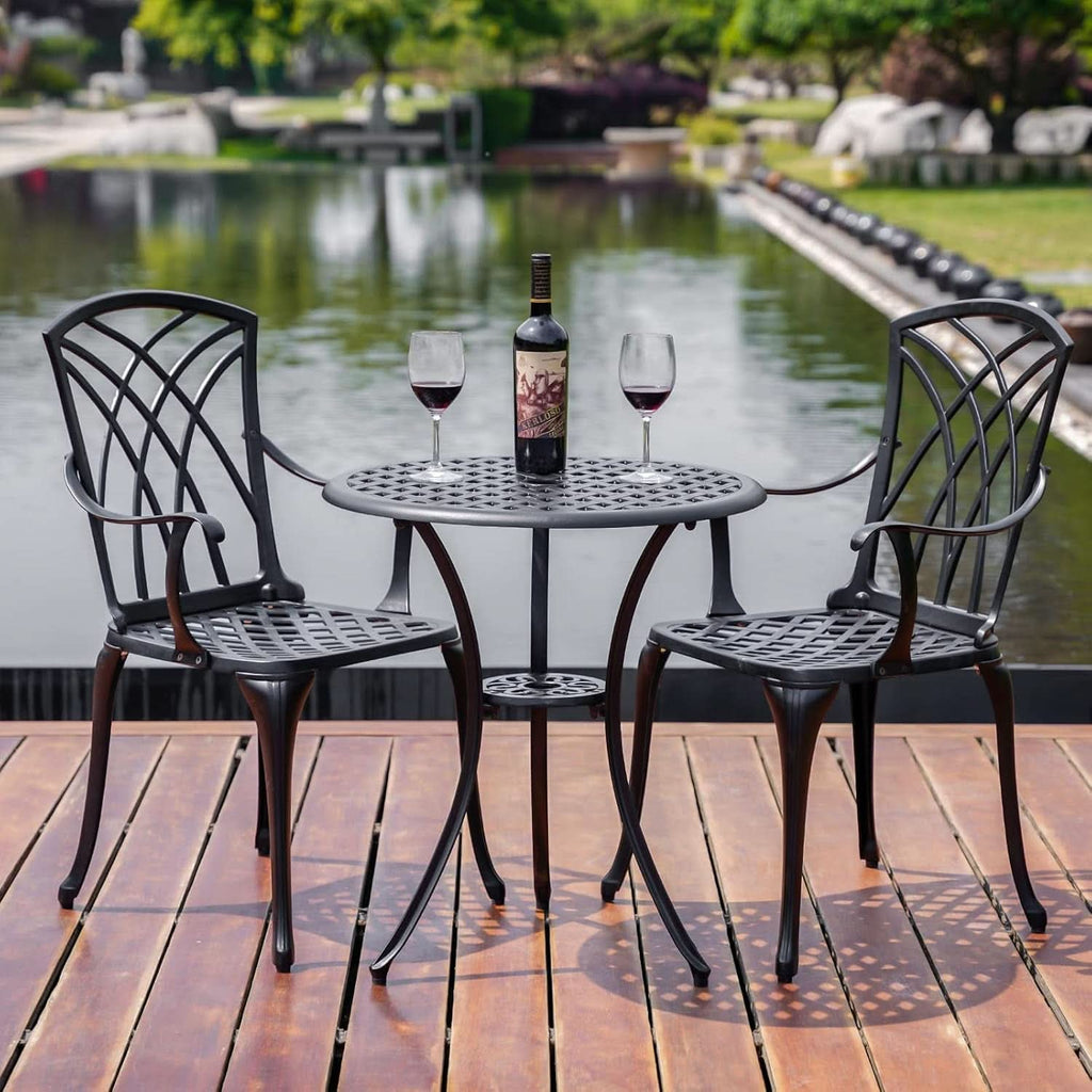 Outdoor Cast Aluminum Bistro Set 3 Piece Table And 2 Chairs Black