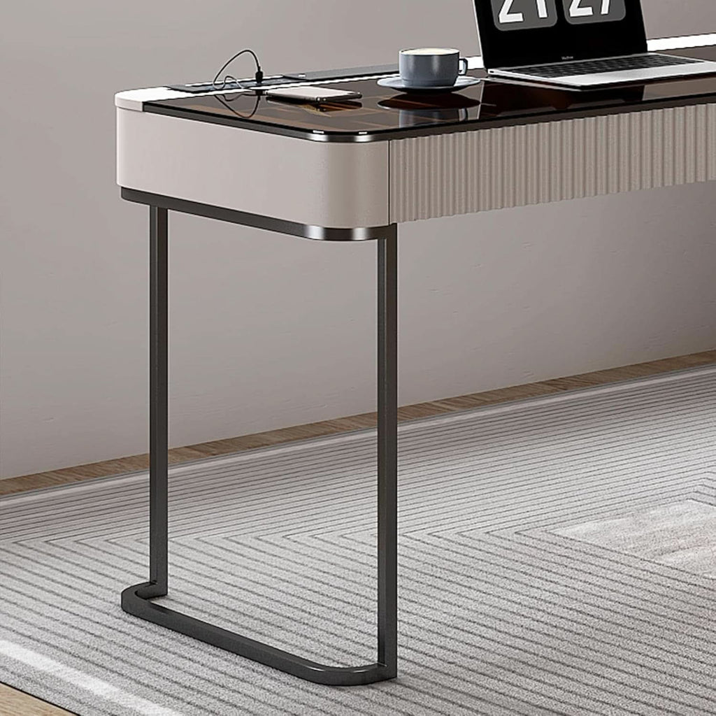 Ivory 50-Inch Office Desk with Cabinet and LED Lighting