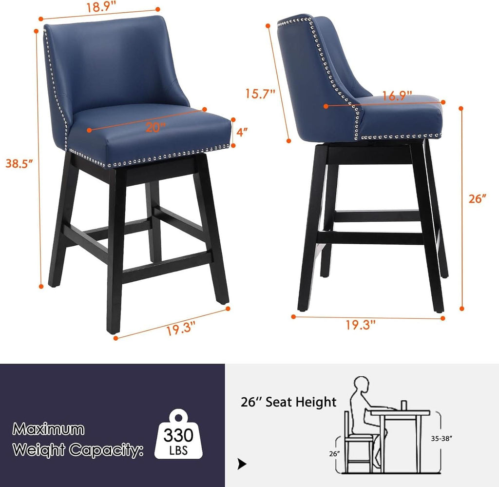 Swivel Bar Stools 26 Inch Counter Height Blue Faux Leather