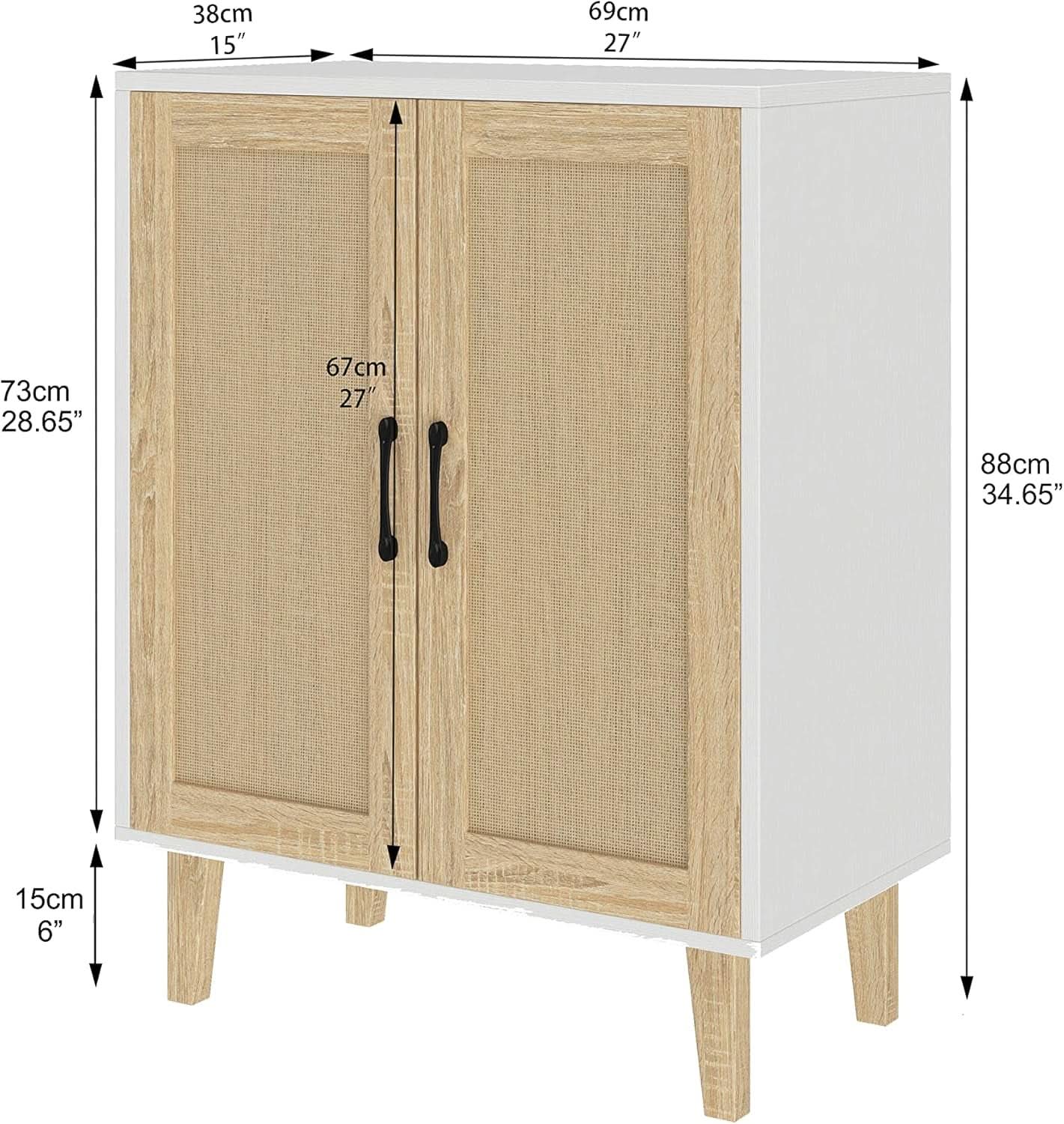 White Buffet Cabinet Sideboard With Rattan Doors Storage