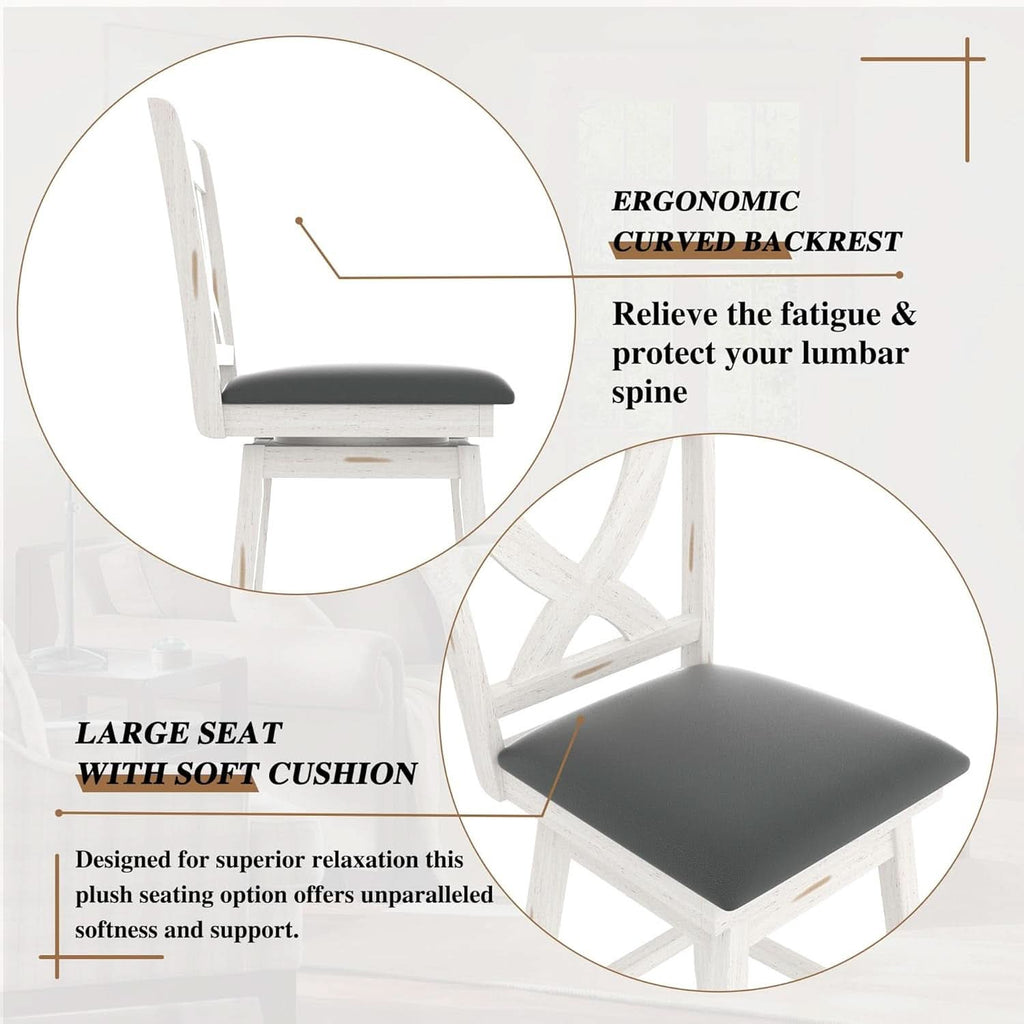 24 Inch Counter Height Bar Stools With 360 Degree Swivel And Grey Faux Leather Seat