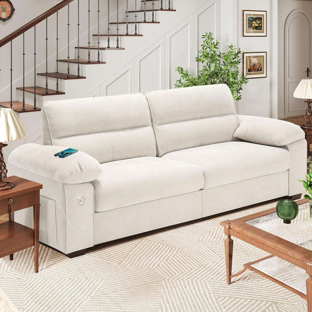 70 Inch Gray Chenille Loveseat With USB C Ports And Plush Cushions
