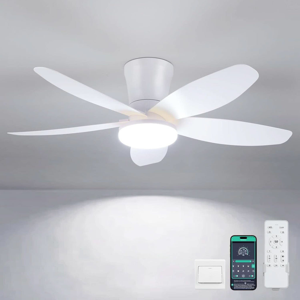 36 Inch White Ceiling Fan With Dimmable LED Remote App Control Energy Efficient