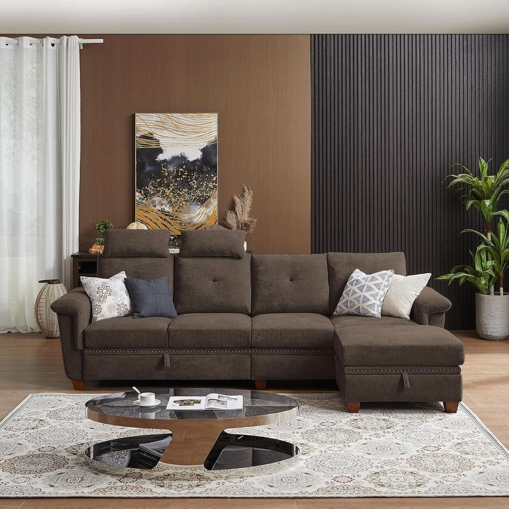 110-Inch Convertible Sectional Sofa with Storage