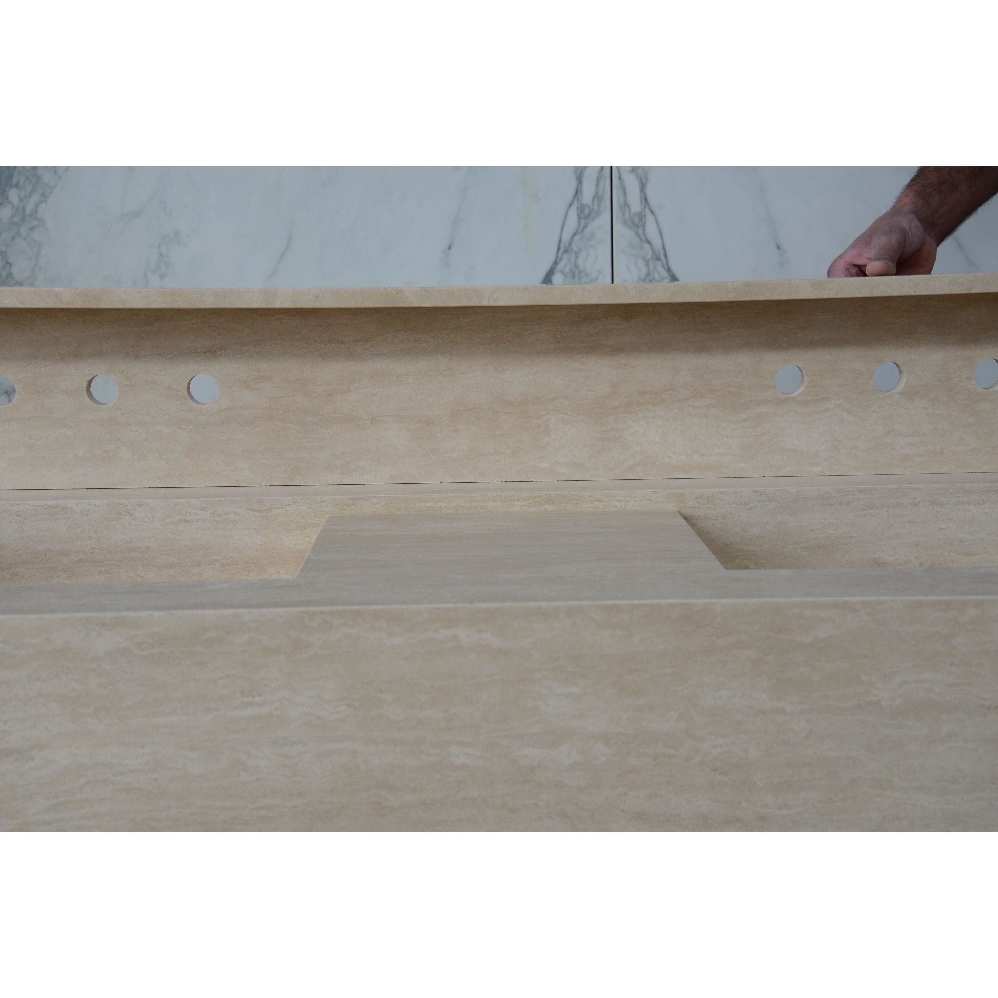 HANDCRAFTED CUSTOM TRAVERTINE DOUBLE SINK (TR-133)