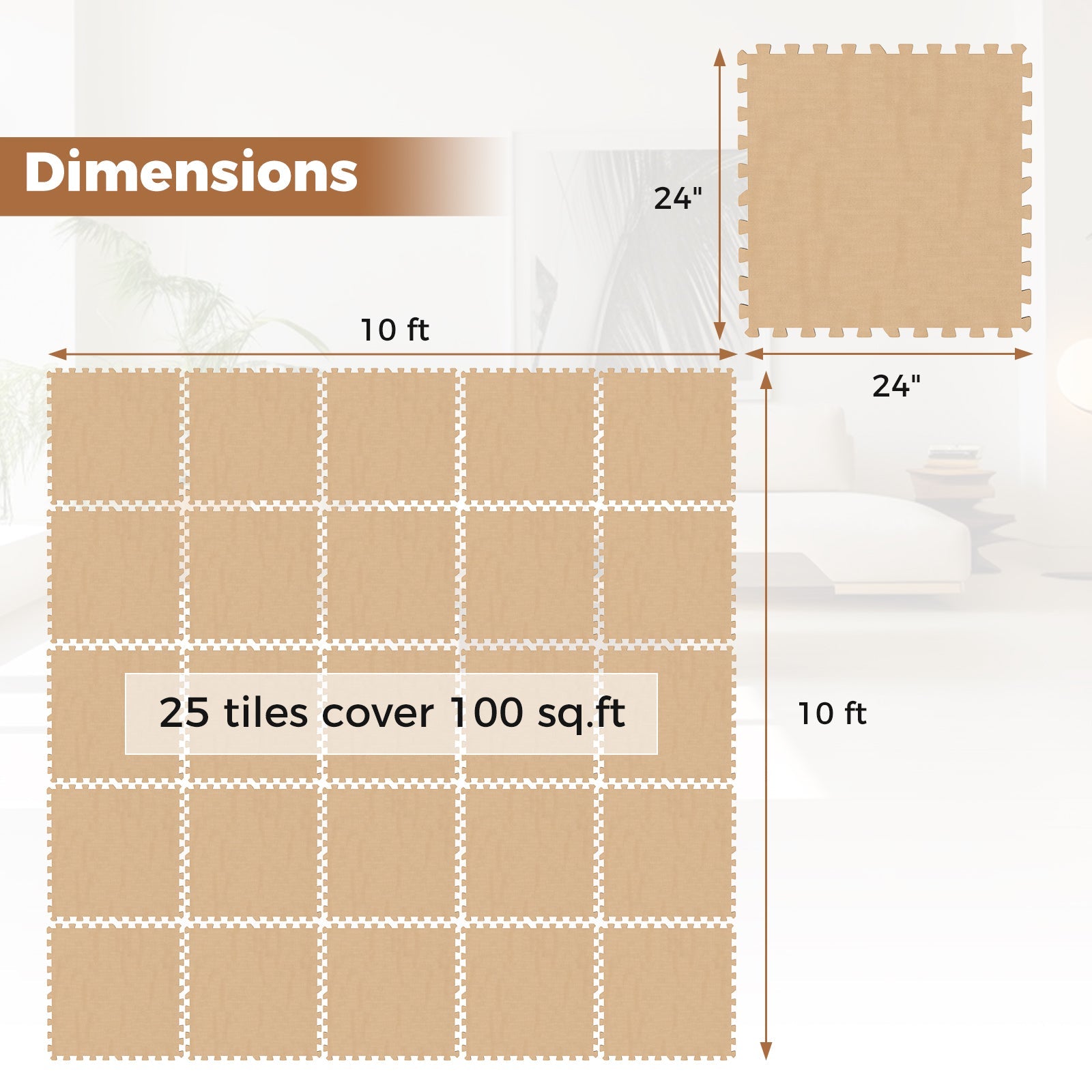 25 Pack-100 Sq.Ft. Foam Floor Tiles Interlocking Carpet Tiles with Edge Borders