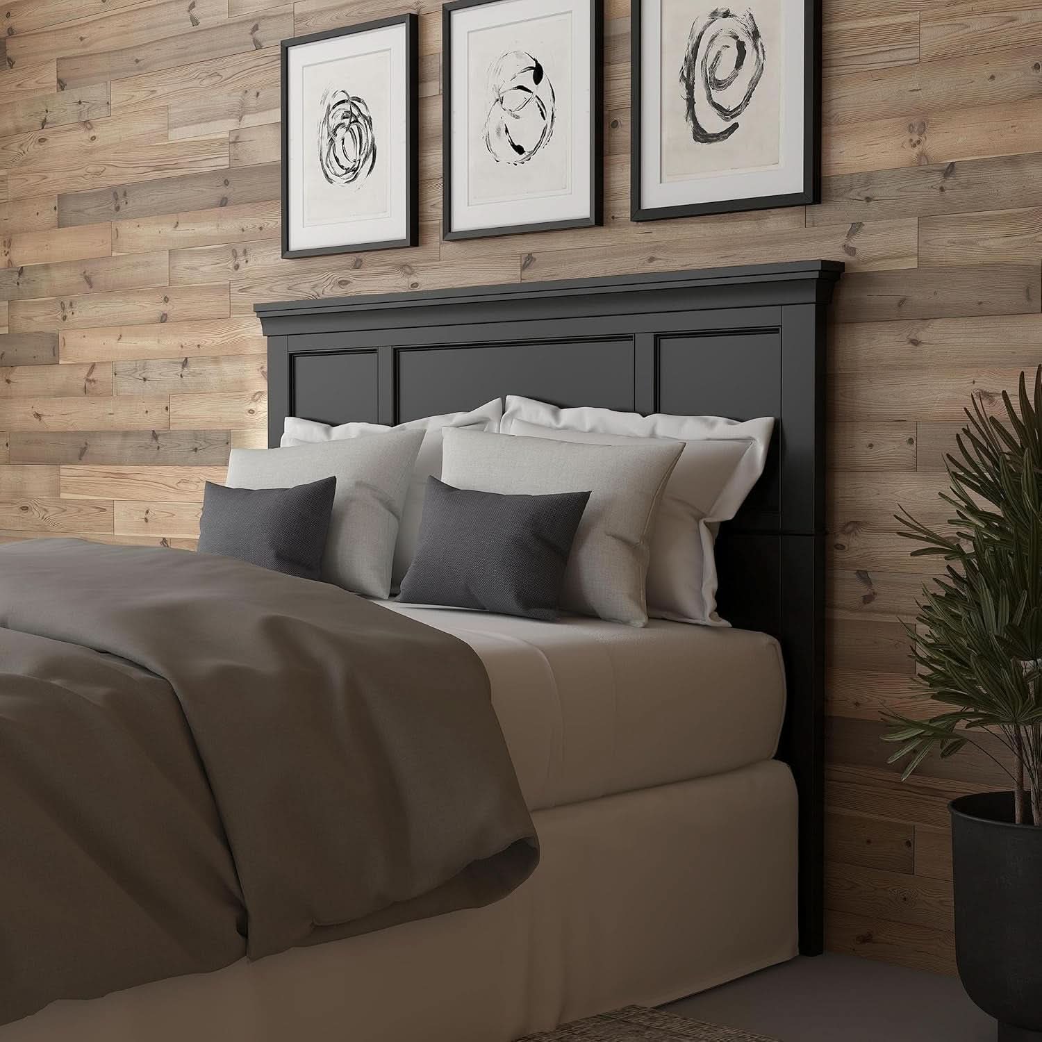 Stylish Black Queen Headboard with Raised Panel Design