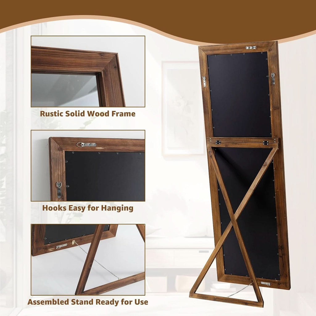 Rustic Farmhouse Full Length Mirror 64x21 Inch Wood Frame
