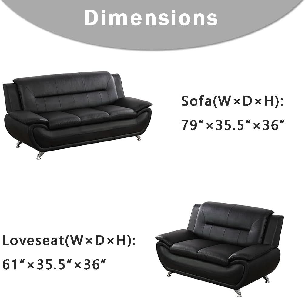 Black Leather Sofa and Loveseat Set