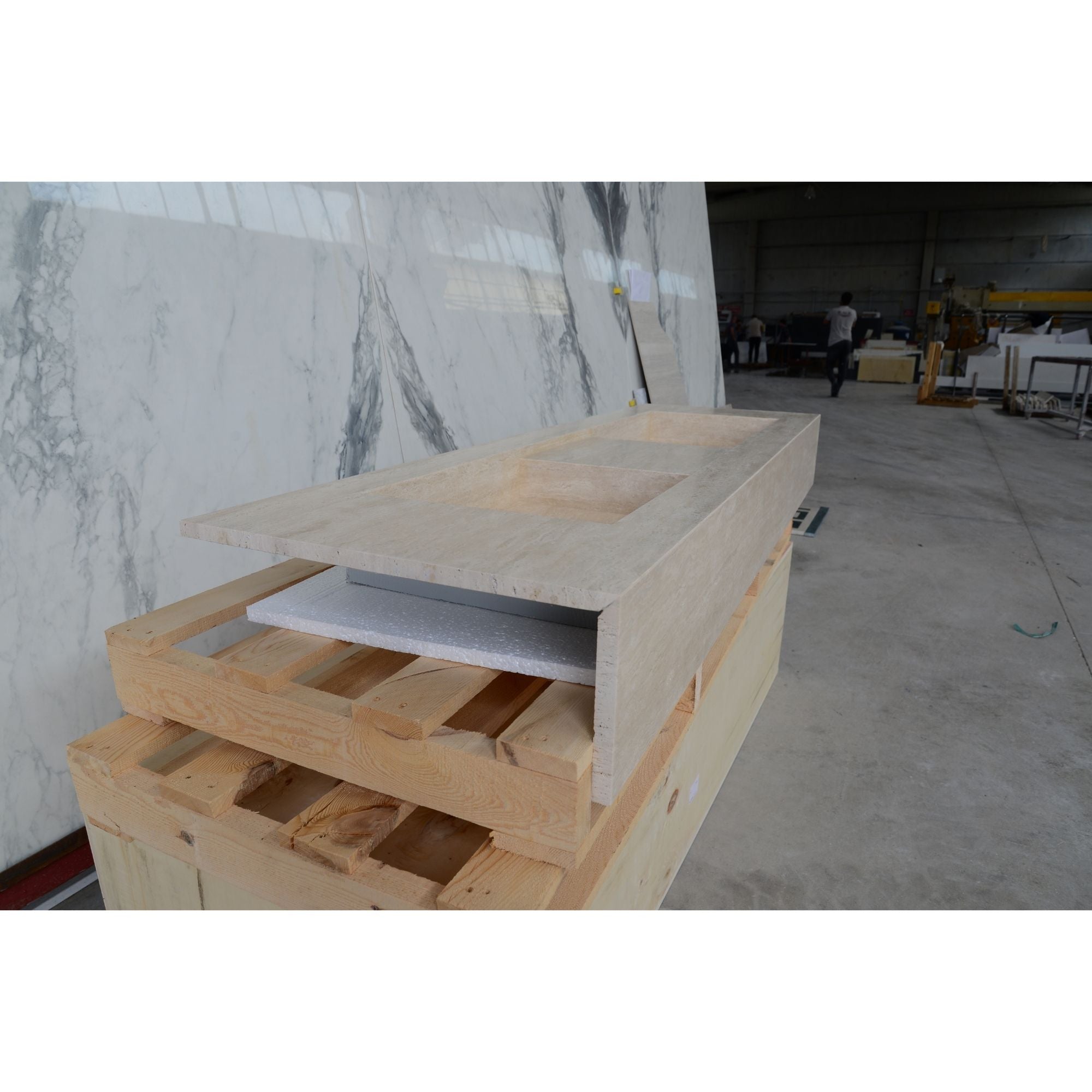HANDCRAFTED CUSTOM TRAVERTINE DOUBLE SINK (TR-133)