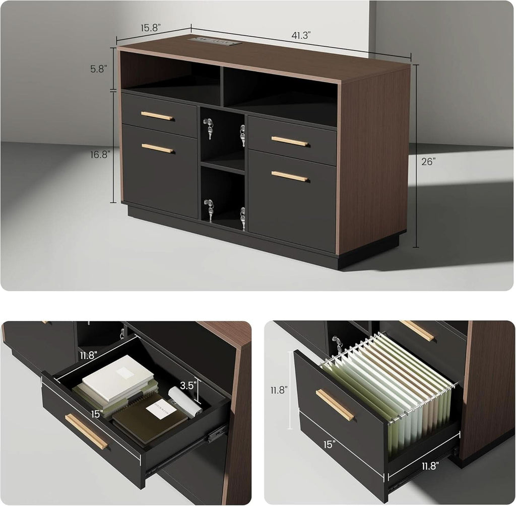 71-Inch Walnut Height-Adjustable Standing Desk with Cabinets