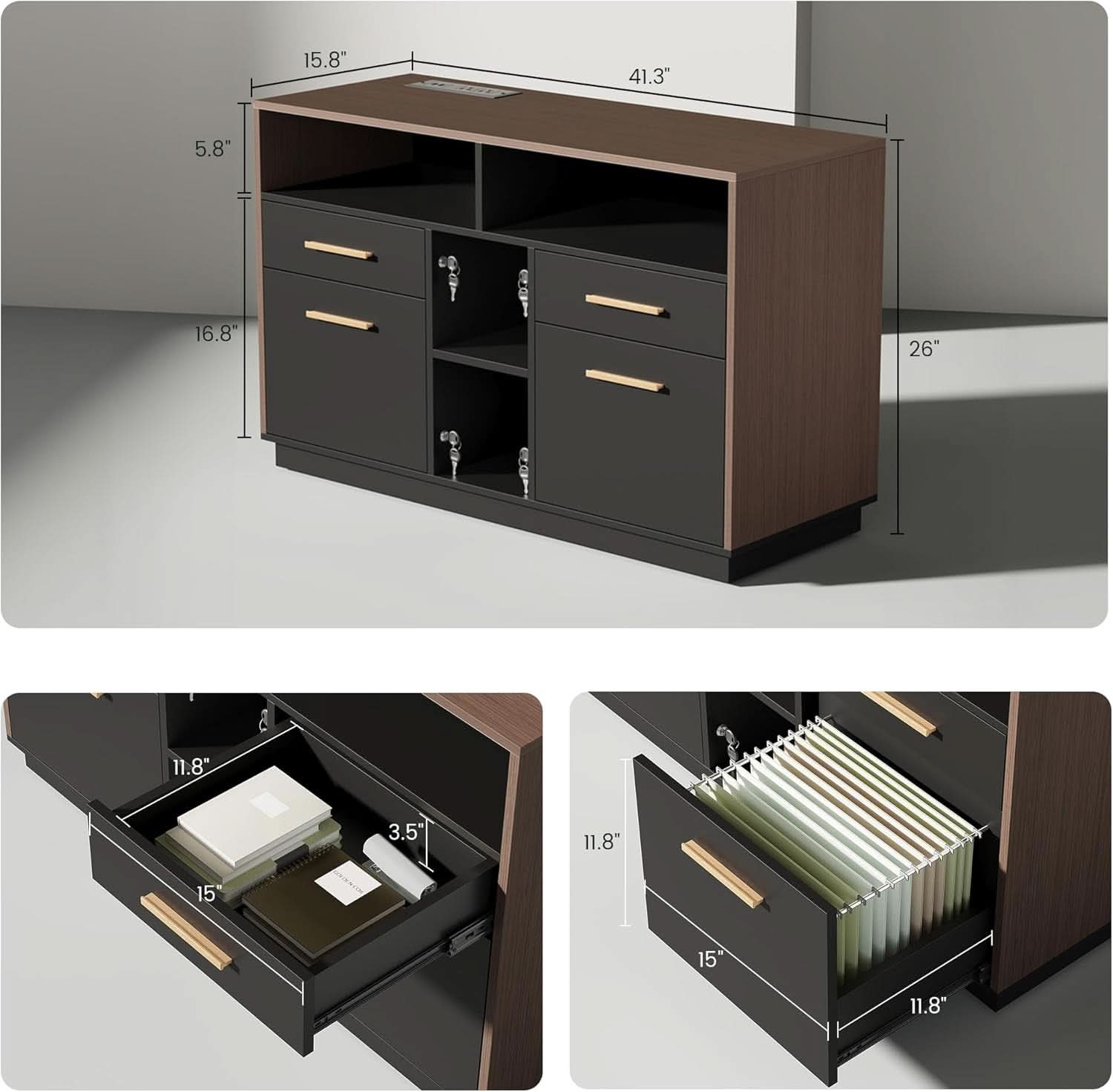 71-Inch Walnut Height-Adjustable Standing Desk with Cabinets