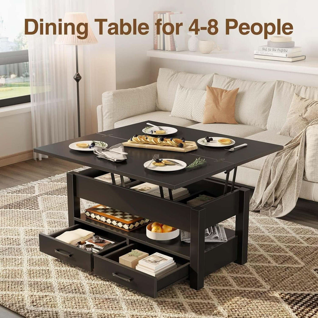 Lift Top Coffee Table With Drawers And Hidden Compartment Black