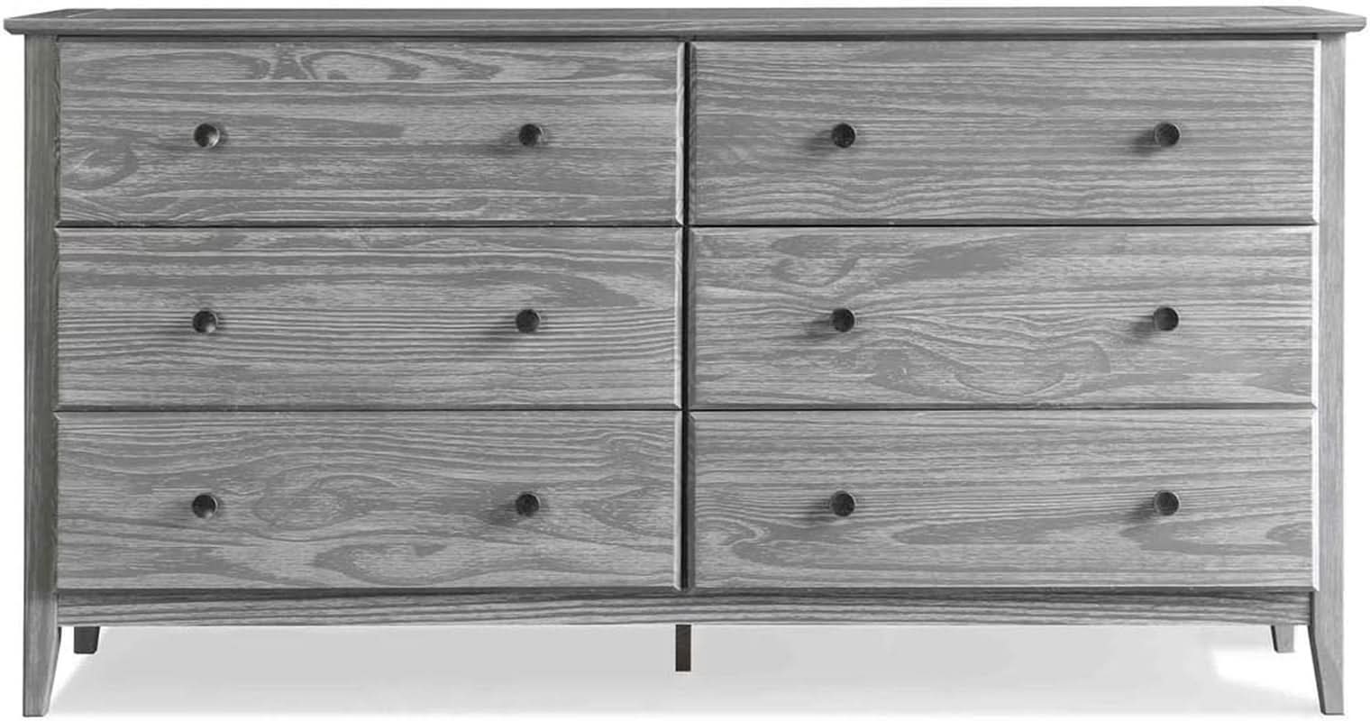 Solid Wood 6 Drawer Dresser With Brushed Driftwood Finish