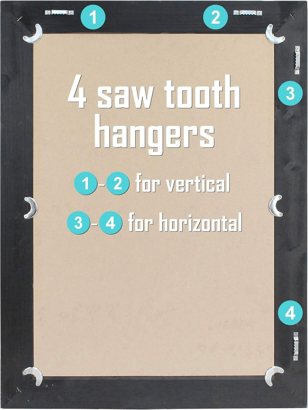 24x18 Inch Rectangle Black Wood Frame Wall Mirror With Attached Hanging Brackets Rustic Decor