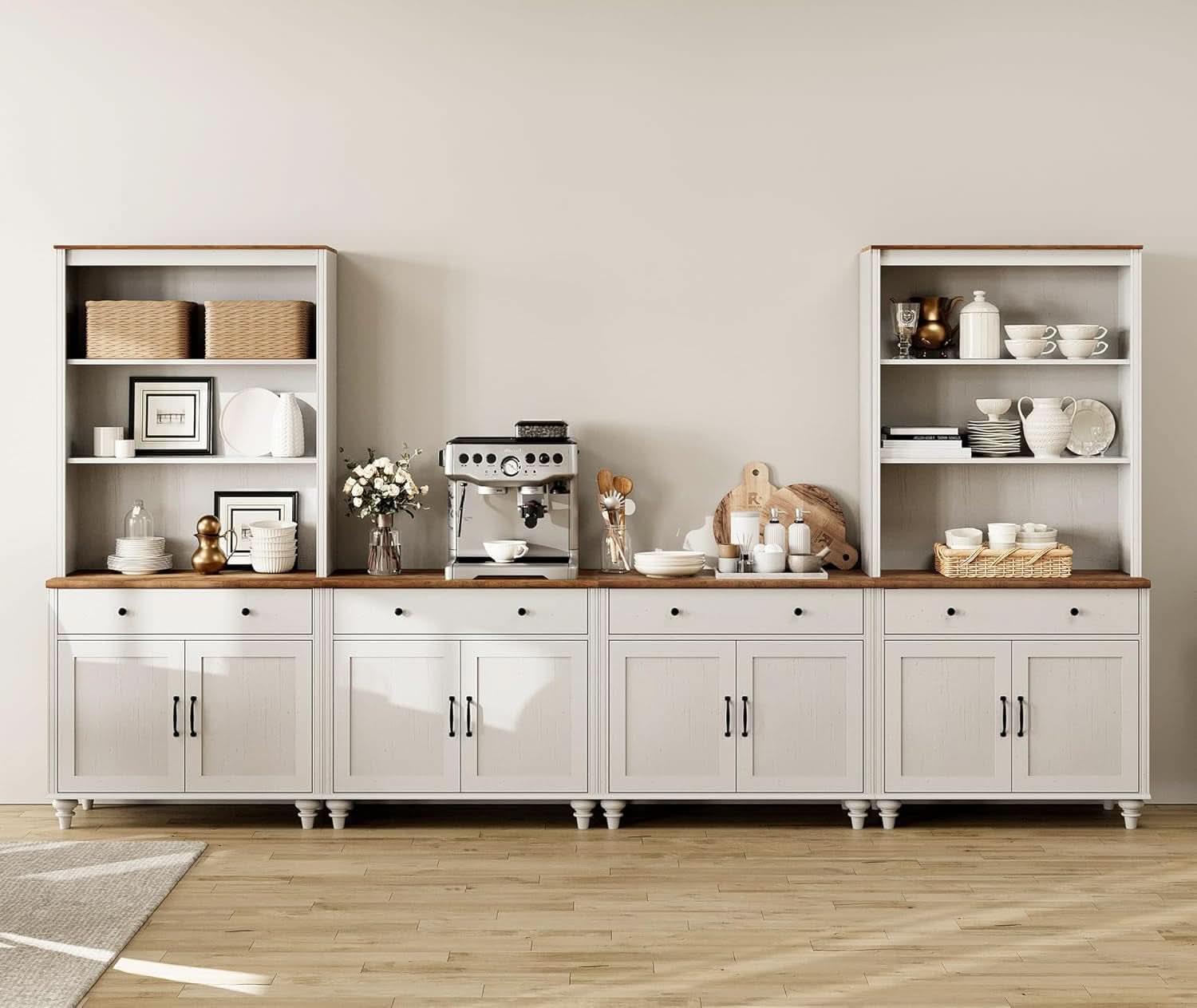 Farmhouse TV Stand For 75 Inch TV Off White 8 Doors