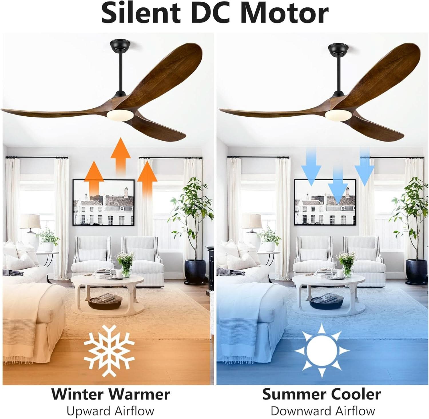 52 Inch Walnut Wood Ceiling Fan With Remote And Integrated Lights