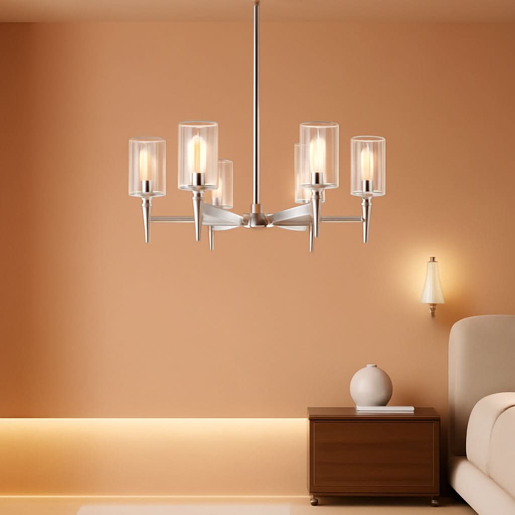 8-Light Brushed Nickel Chandelier For Dining Room Lighting