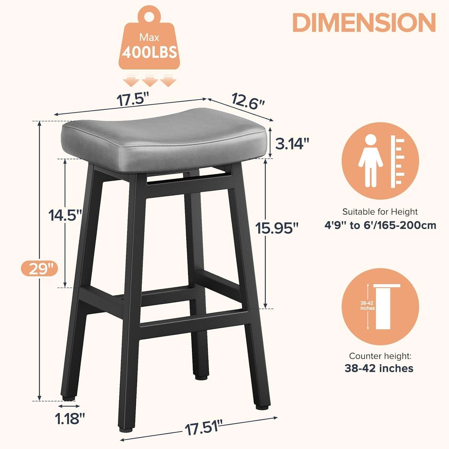 29 Inch Black Saddle Bar Stools Set of 2