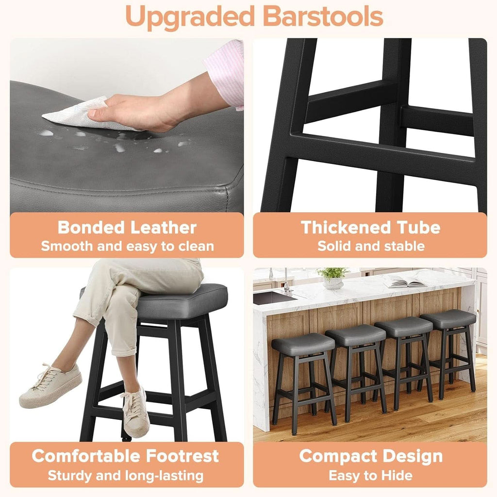 29 Inch Black Saddle Bar Stools Set of 2