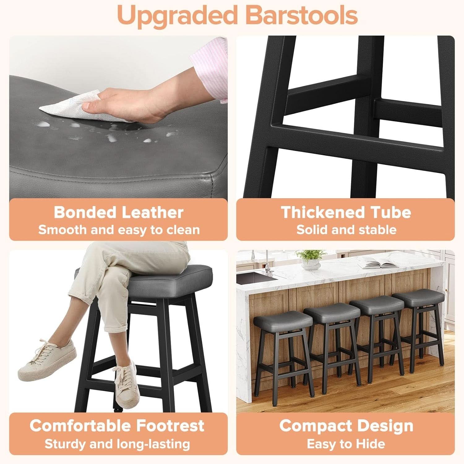 29 Inch Black Saddle Bar Stools Set of 2